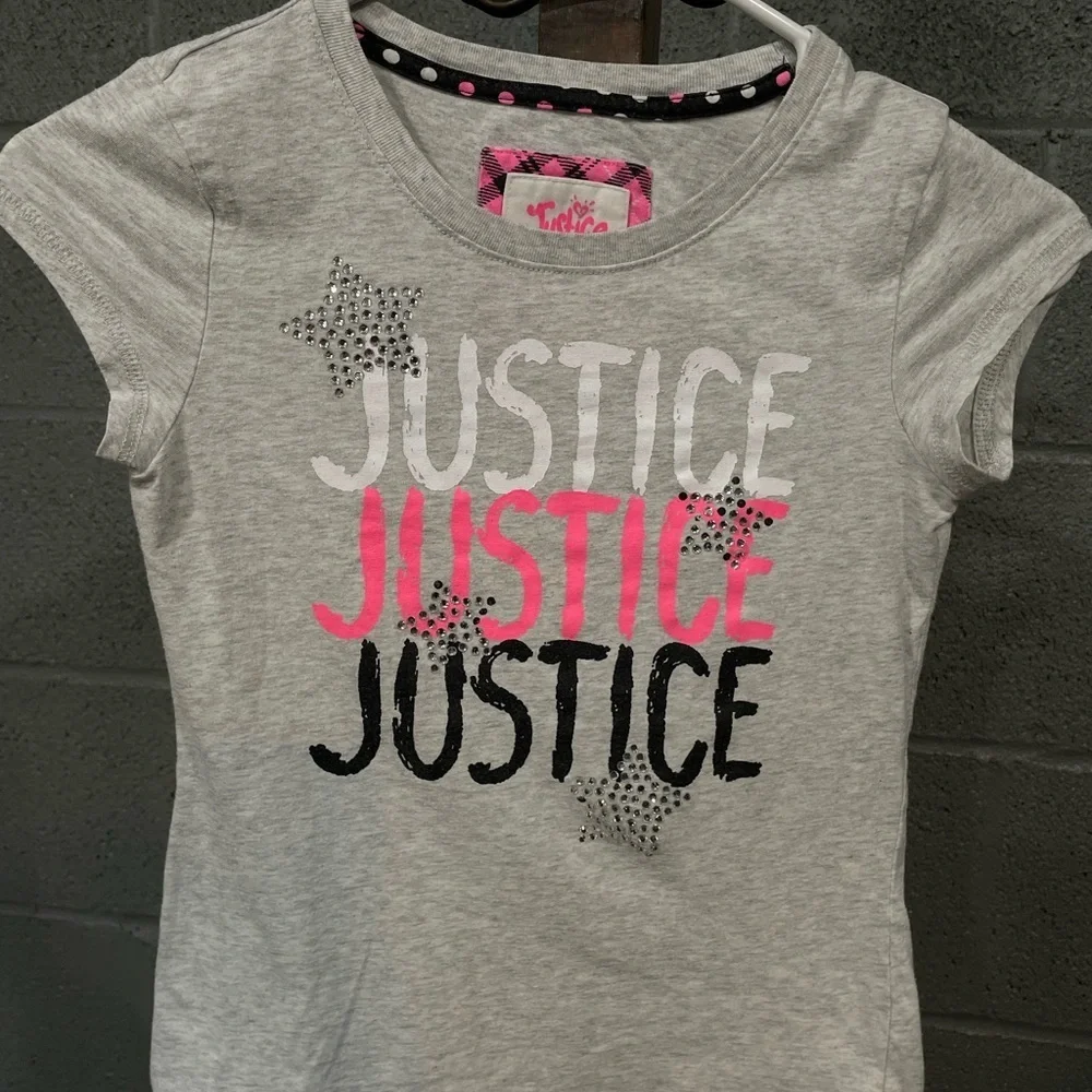 Justice Gray Tee with Pink and Black Accents